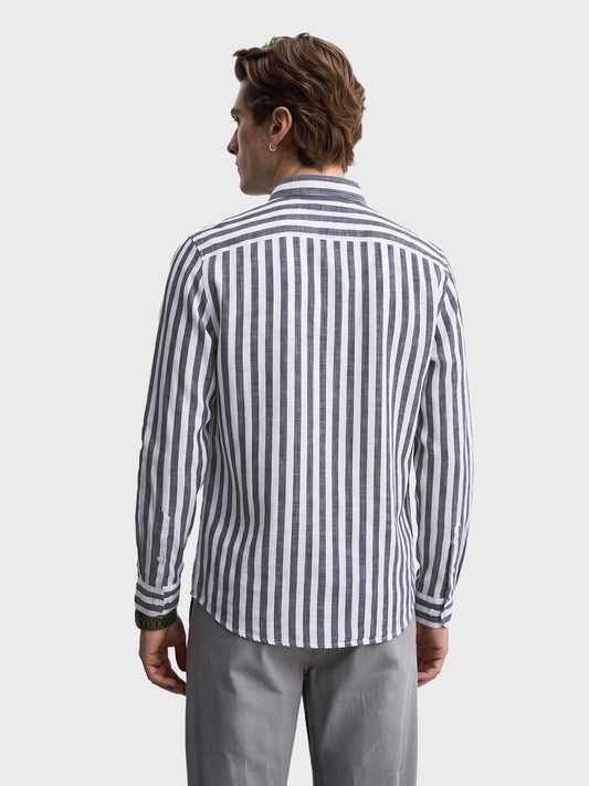 Men's Grey & White Slim Fit Striped Casual Shirt