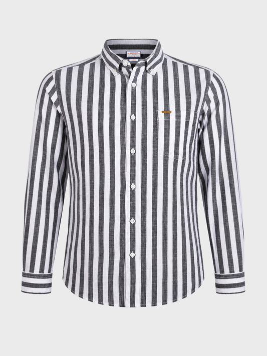 Men's Grey & White Slim Fit Striped Casual Shirt
