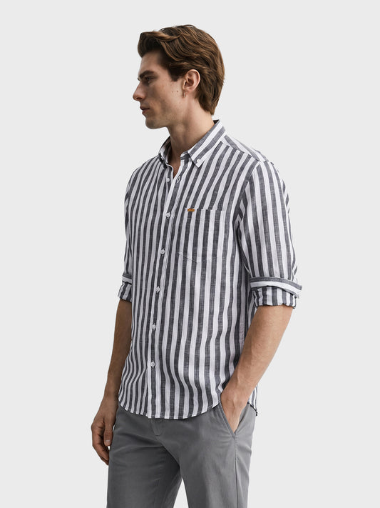 Men's Grey & White Slim Fit Striped Casual Shirt