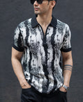 Black White Jacquard Knit T-Shirt 100% Cotton