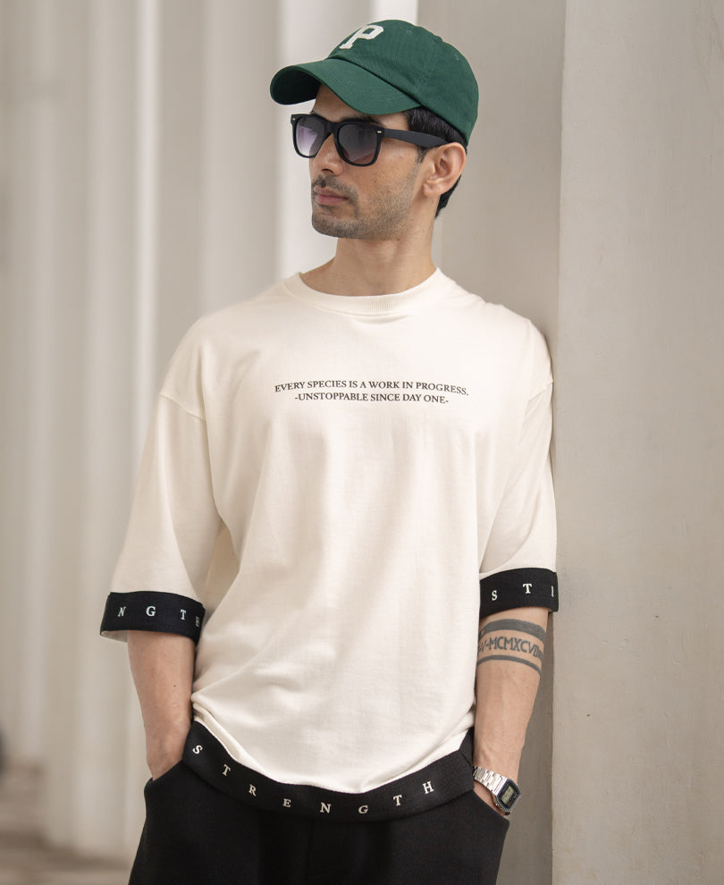 Off White Printed T-Shirt 100% Cotton