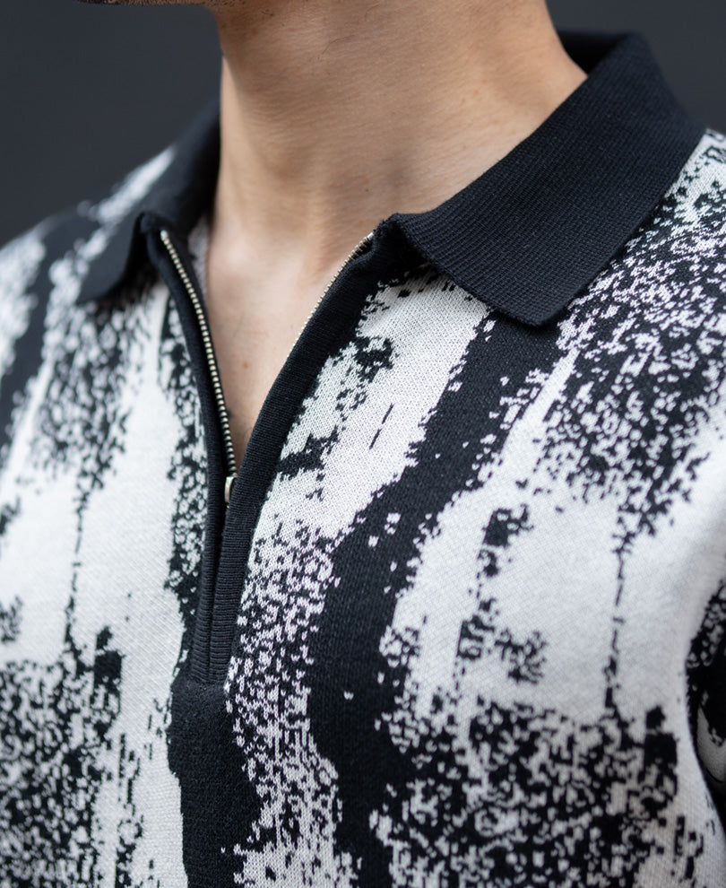 Black White Jacquard Knit T-Shirt 100% Cotton