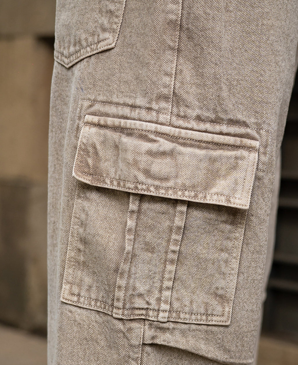 Beige Washed Cargo Jeans