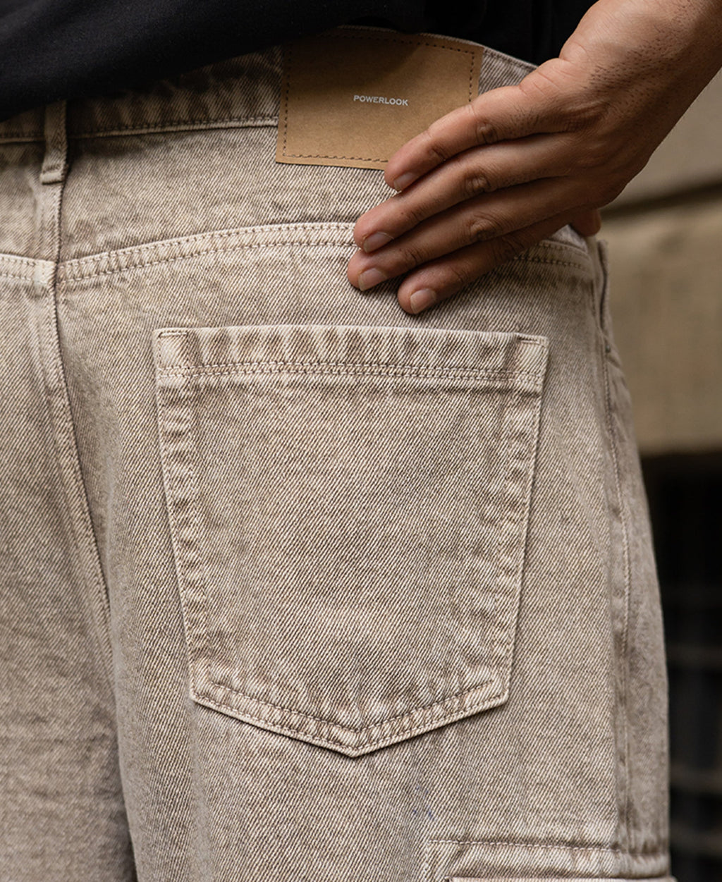 Beige Washed Cargo Jeans