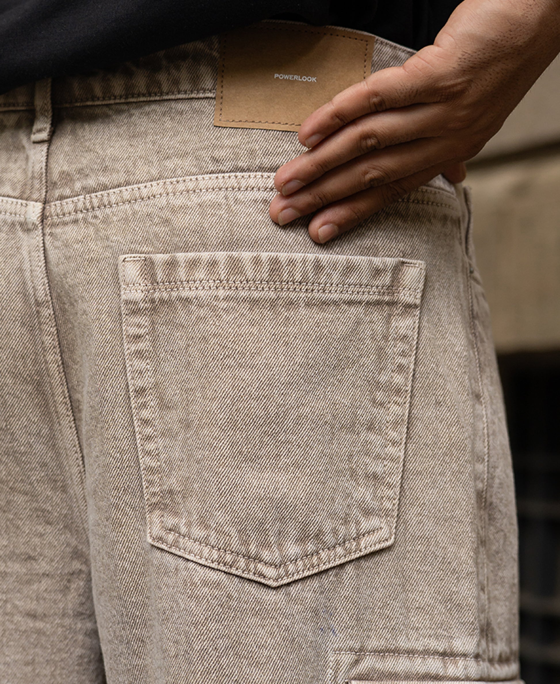 Beige Washed Cargo Jeans