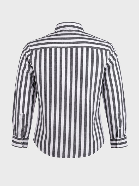 Men's Grey & White Slim Fit Striped Casual Shirt